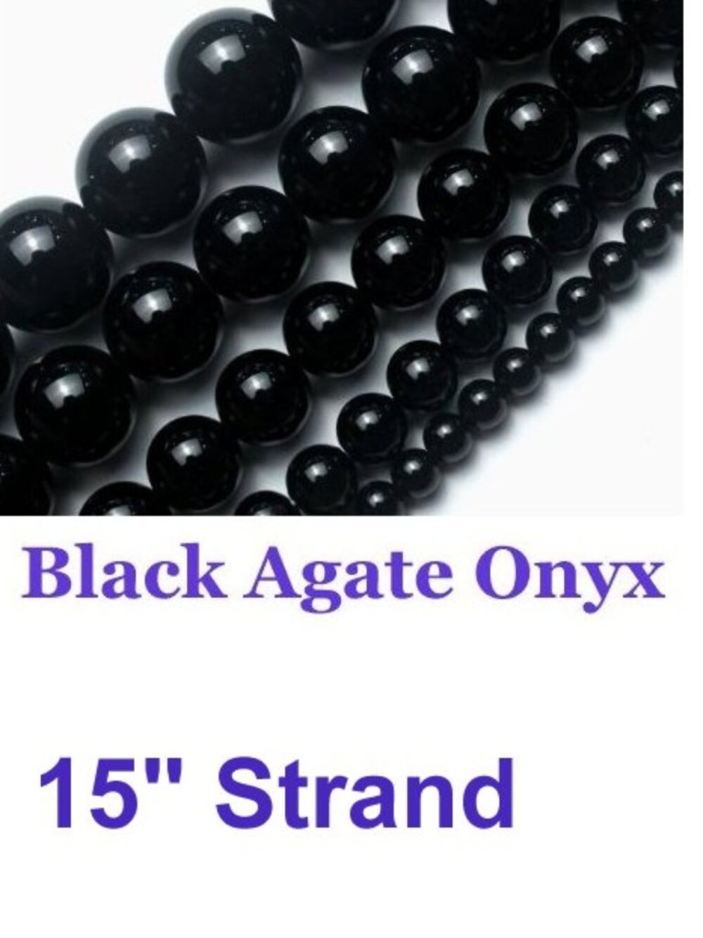Black Agate Onyx Natural Gemstone Beads 15" Strand
